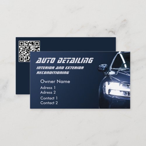 Auto Detailing Automotive Car Wash Navy Blue  Business Card