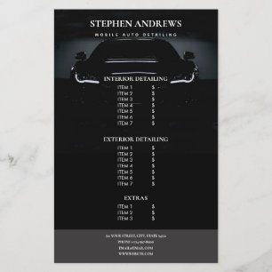 Auto Detailing Car Cleaning Repair Price List Flyer