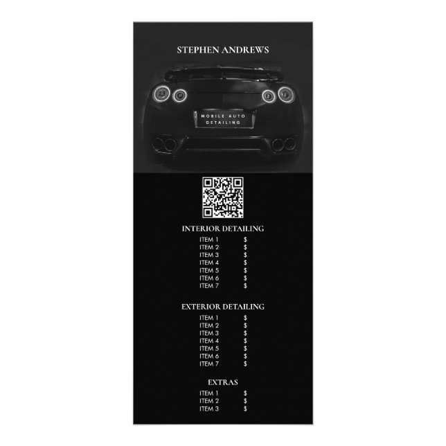 Auto Detailing Car Cleaning Repair Price List Rack Card (Front)