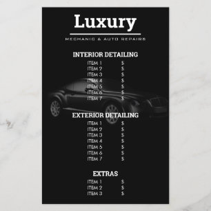Auto Detailing Car Cleaning Repair Wash Price List Flyer