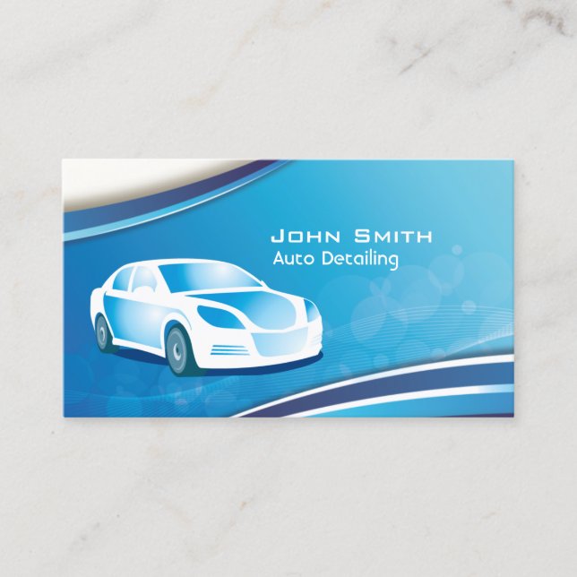 Auto Detailing Car Repair Modern Blue Automotive Business Card (Front)