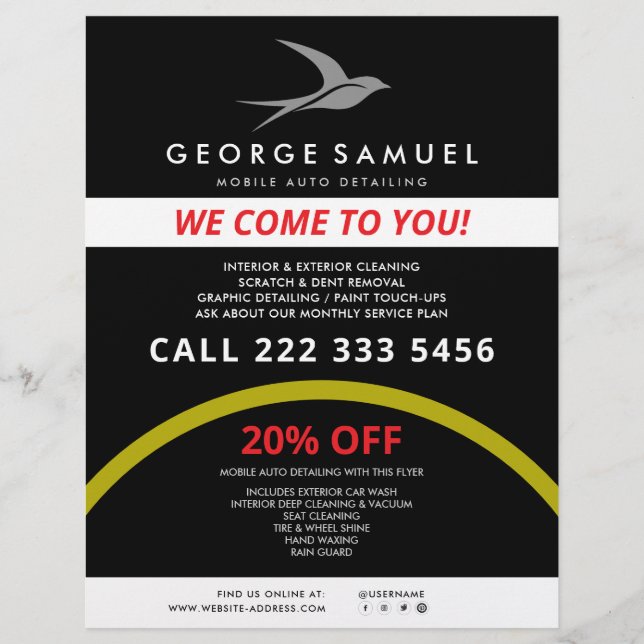 Auto Detailing | Car Repair Shop Flying Bird Logo Flyer (Front)