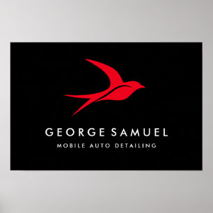Auto Detailing Car Repair Shop Flying Bird Logo Poster