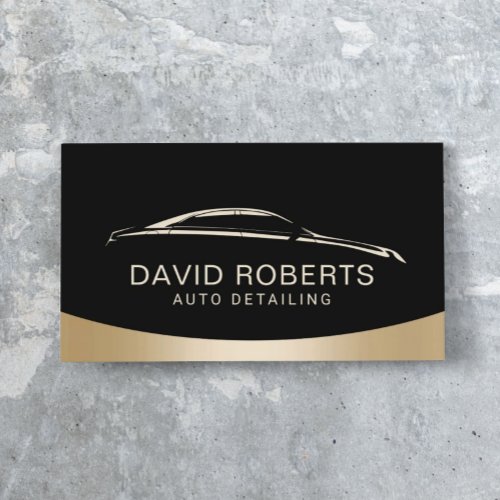 Auto Detailing Car Wash Automotive Black  Gold Business Card