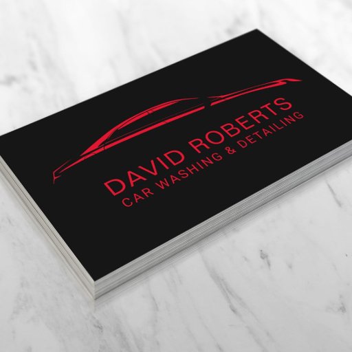 Customizable Auto Detailing Car Wash Automotive Black &amp; Red Business Card