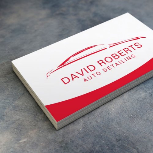 Auto Detailing Car Wash Automotive Red  White Business Card