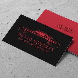 Auto Detailing Car Wash Minimalist Black & Red Business Card
