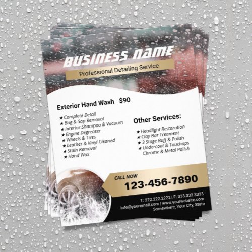 Auto Detailing Car Wash Modern Gold Label Cleaning Flyer