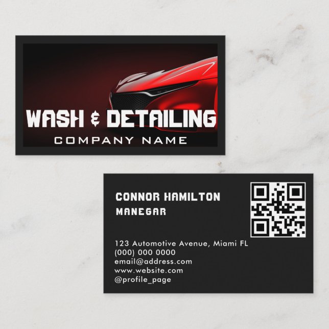 Auto Detailing Car Wash Modern Red Cleaning  Business Card (Front/Back)