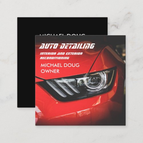 Auto Detailing Car Wash Modern Red Cleaning  Square Business Card