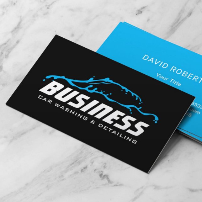 Auto Detailing Car Water Outline Black Automotive Business Card (Creator Uploaded)