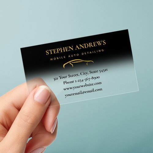 Auto Detailing Cleaning Auto Repair Black Gold Clear Business Cards