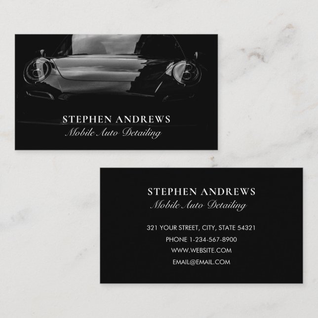 Auto Detailing Cleaning Auto Repair Black Luxury Business Card (Front/Back)