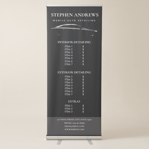 Auto Detailing Cleaning Auto Repair Price List  Retractable Banner