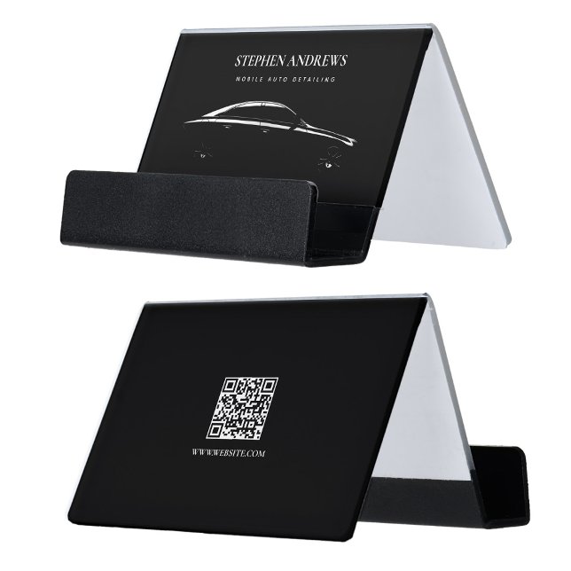 Auto Detailing Cleaning Auto Repair QR Code  Desk Business Card Holder (Auto Detailing Cleaning Auto Repair QR Code Desk Business Card Holder)