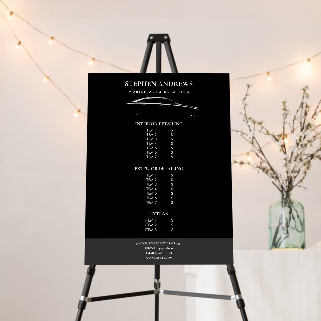 Auto Detailing Cleaning Repair Price List Sign (In Situ (Stand))
