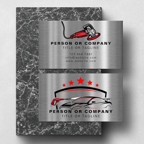 Auto Detailing Logo Mobile Car Wash Faux Metal Business Card