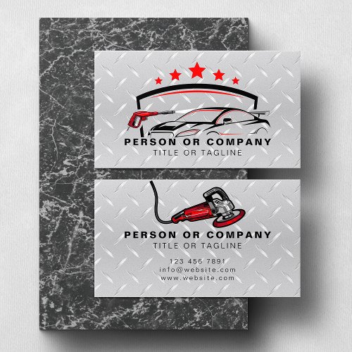 Auto Detailing Logo Mobile Car Wash Faux Metal Business Card