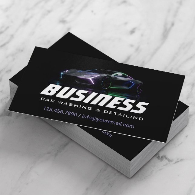 Auto Detailing Modern Black Car Wash Business Card (Creator Uploaded)