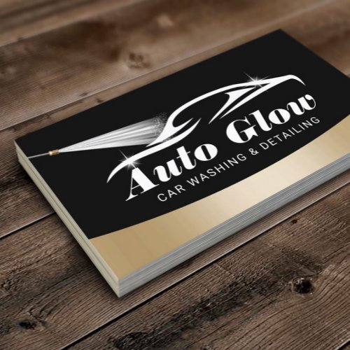 Auto Detailing Modern Black Gold Car Cleaning Business Card