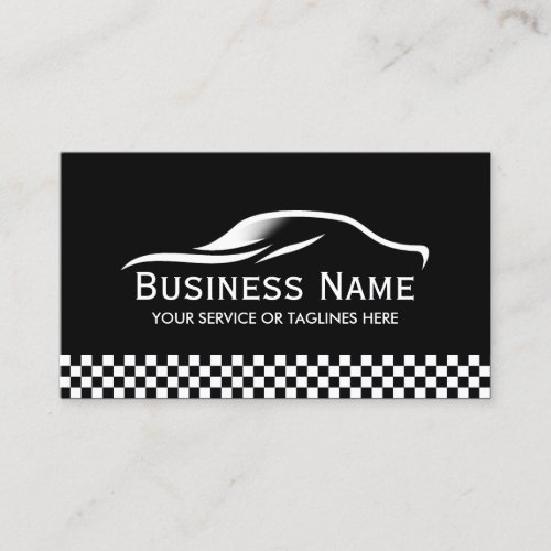 Auto Detailing Modern Checkered Stripe Automotive Business Card