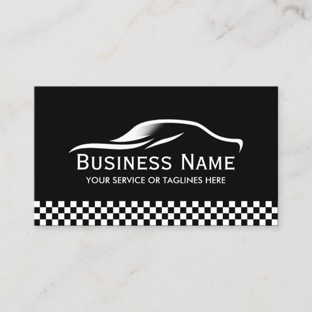 Auto Detailing Modern Checkered Stripe Automotive Business Card (Front)