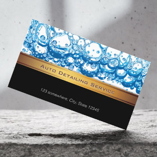 Auto Detailing Modern Gold Stripe Water Bubbles Business Card