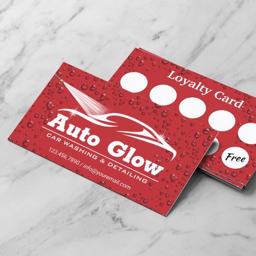 Auto Detailing Modern Red Car Cleaning Loyalty Business Card