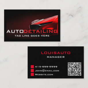 Auto Detailing Modern Red Car Cleaning qr code Business Card