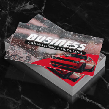 Auto Detailing Professional Car Wash Red Cleaning  Business Card