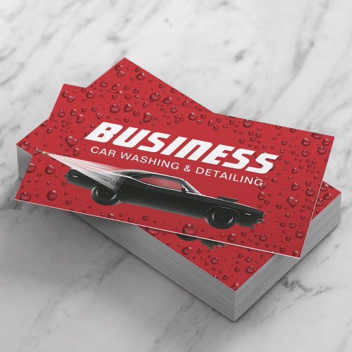 Auto Detailing Red Car Wash Professional Cleaning  Business Card
