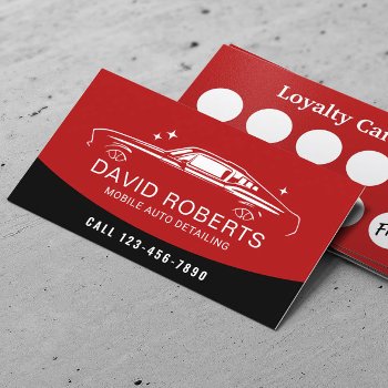 Auto Detailing Red Muscle Car Wash Loyalty Business Card by cardfactory at Zazzle