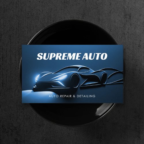 Auto Detailing Repair Car Shop 3D Blue Modern Business Card