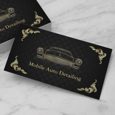 Auto Detailing Vintage Black Gold Deco Retro Business Card