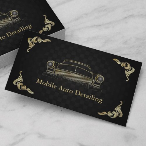  Auto Detailing Vintage Black Gold Deco Retro Business Card
