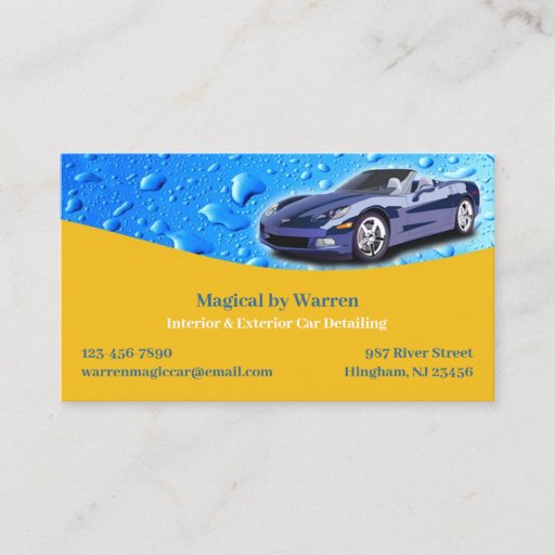 Customizable Auto Detailing with Water Drops Business Card