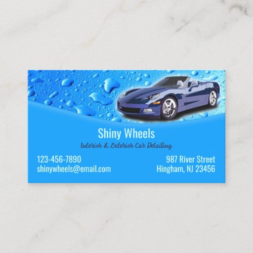 Customizable Auto Detailing with Water Drops Business Card