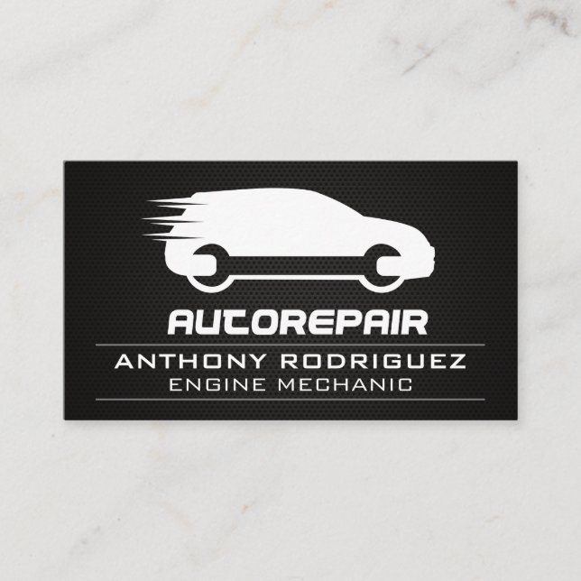 Auto Fix Repair Logo | Carbon Fiber Metallic Business Card (Front)