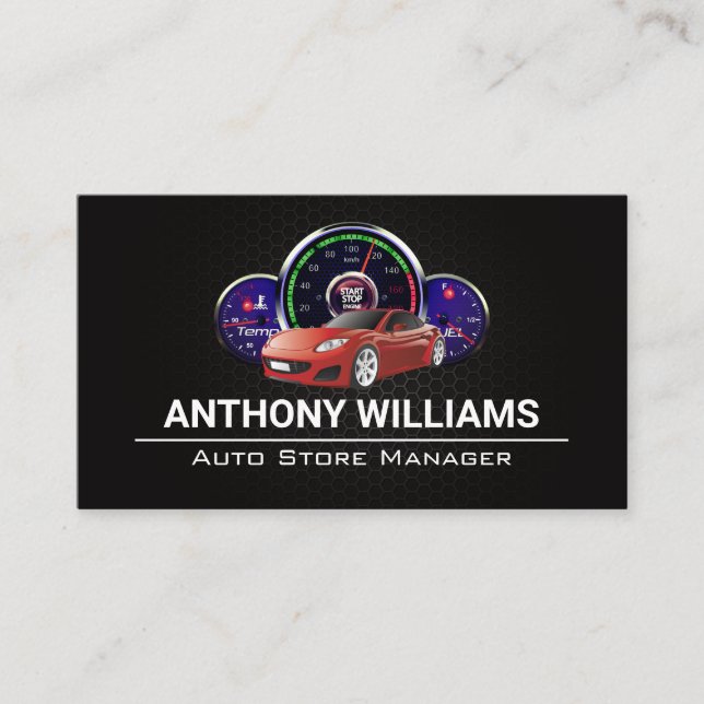 Auto Gauges | Sports Car | Metallic Carbon Fiber  Business Card (Front)