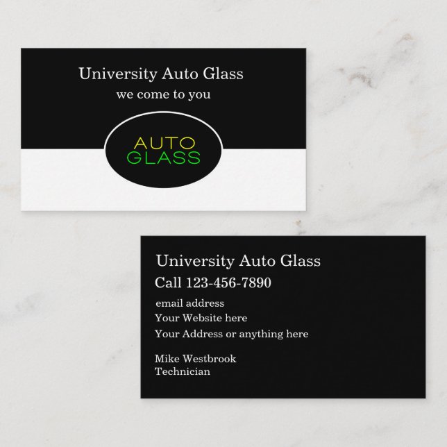 Auto Glass Repair Services Business Card (Front/Back)