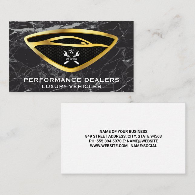 Auto Logo | Gold Metallic | Marble Business Card (Front/Back)