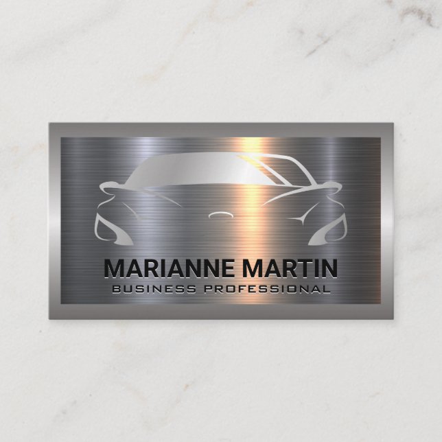 Auto Logo | Metal Aluminum Silver Brushed Business Card (Front)