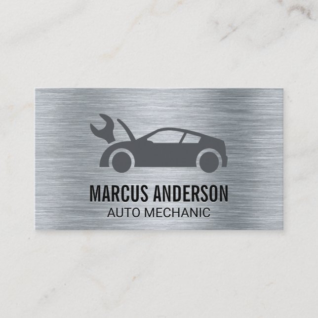Auto Logo | Metallic Brushed  Business Card (Front)
