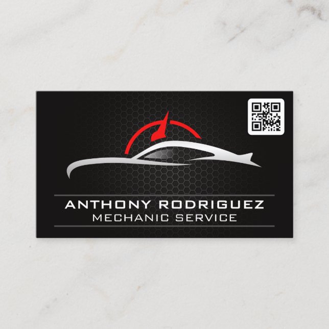 Auto Logo | Sports Car | Speedometer | QR Code Business Card (Front)