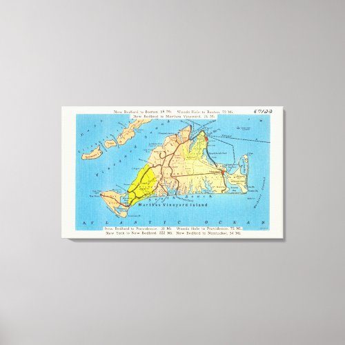 Auto Map of Marthas Vineyard MA Canvas Print