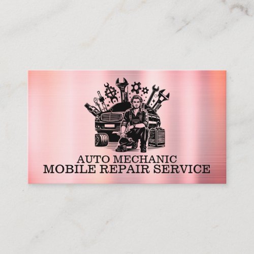 Auto Mechanic Automotive Repair Metal Contact Business Card