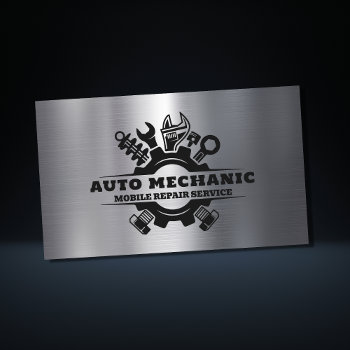 Auto Mechanic Automotive Repair Service Metal  Business Card by tyraobryant at Zazzle