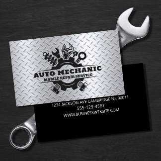 Auto Mechanic Automotive Repair Service Metal Business Card