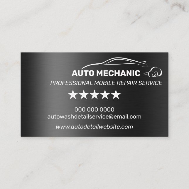Auto Mechanic Automotive Repair Service Metal Business Card (Front)
