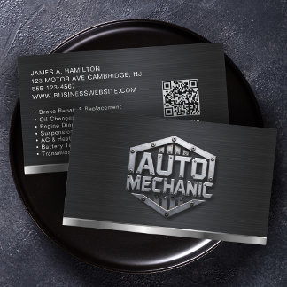 Auto Mechanic Automotive Repair Service QR Code Business Card